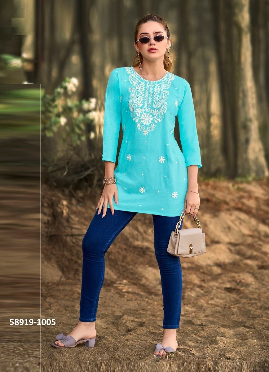 COLORS 6 - Catalog # 58919 (Set of 6 Readymade Women's Kurtis / Tops) by Brand TIPS & TOPS