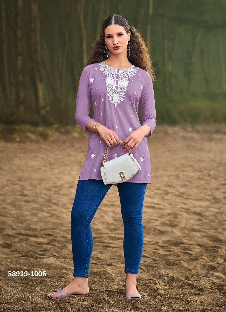 COLORS 6 - Catalog # 58919 (Set of 6 Readymade Women's Kurtis / Tops) by Brand TIPS & TOPS