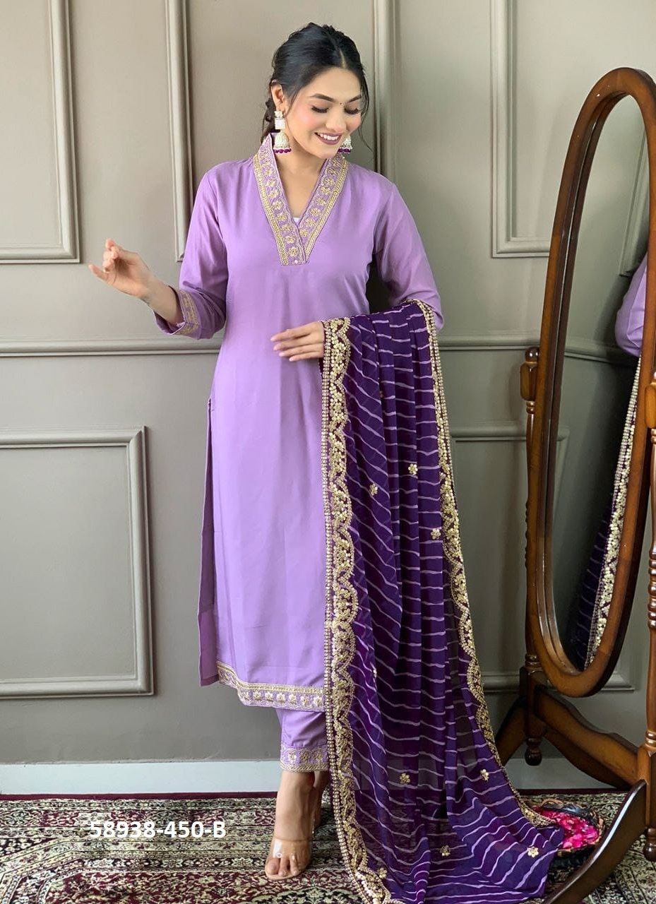 SUMMER HUES - Catalog # 58938 (Set of 3 Readymade Salwar Suits) by Brand DESI MUSE