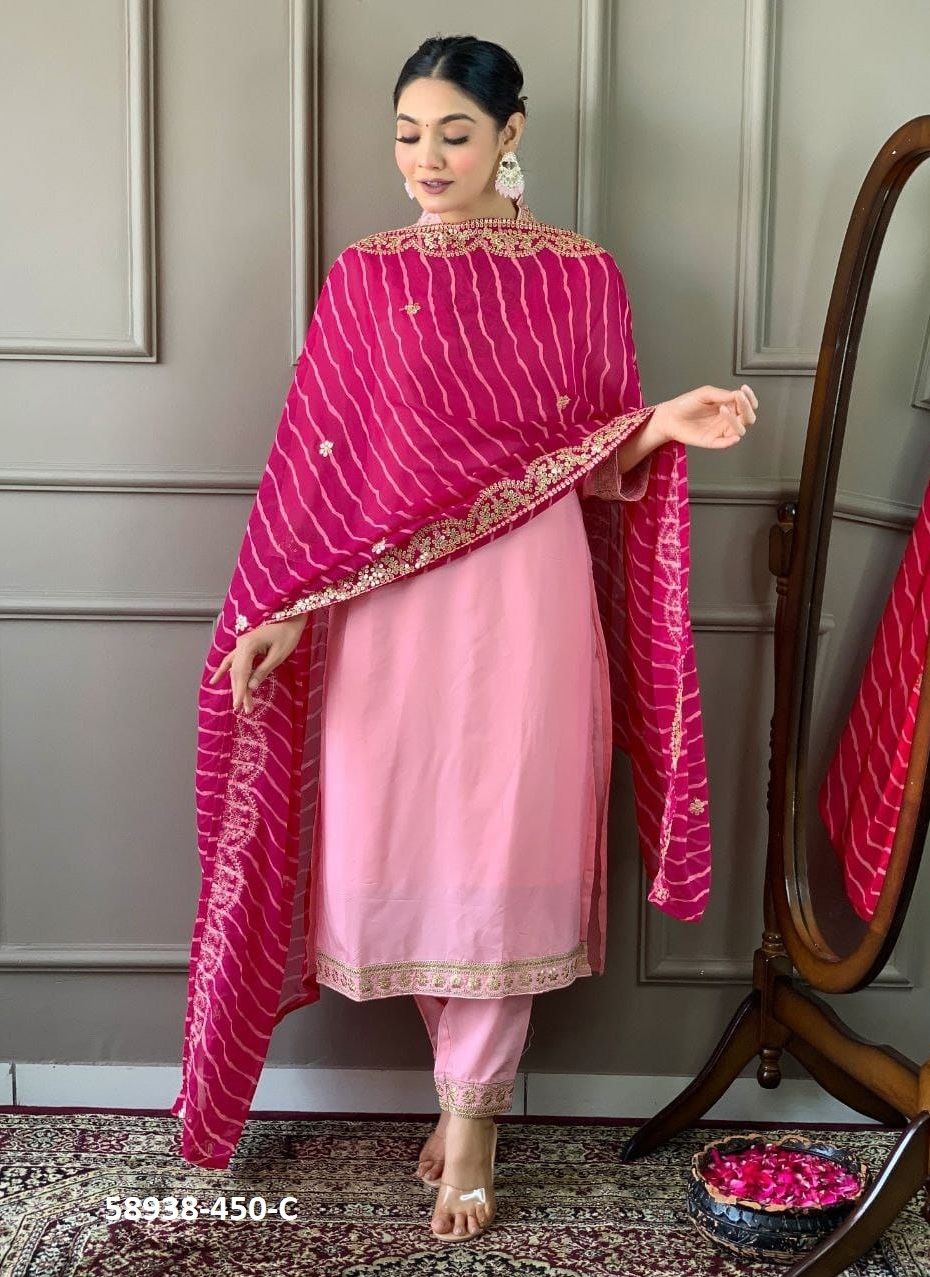 SUMMER HUES - Catalog # 58938 (Set of 3 Readymade Salwar Suits) by Brand DESI MUSE