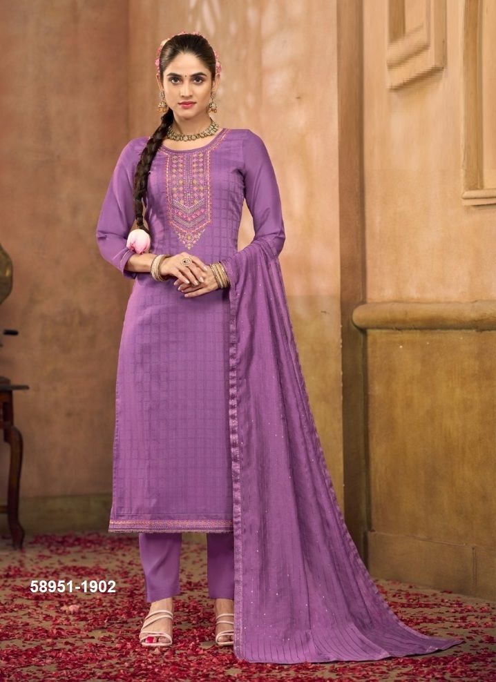 APOORVA - Catalog # 58951 (Set of 4 Semi-Stitched / Un-Stitched Suits) by Brand KALARANG