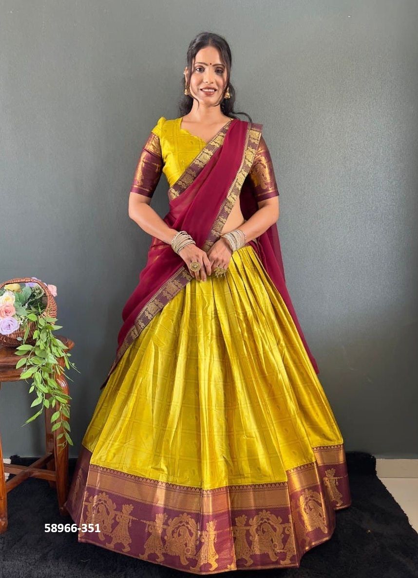 COTTON SILK TRADITONS - Catalog # 58966 (Set of 7 Semi-Stitched Lehengas) by Brand DESI MUSE