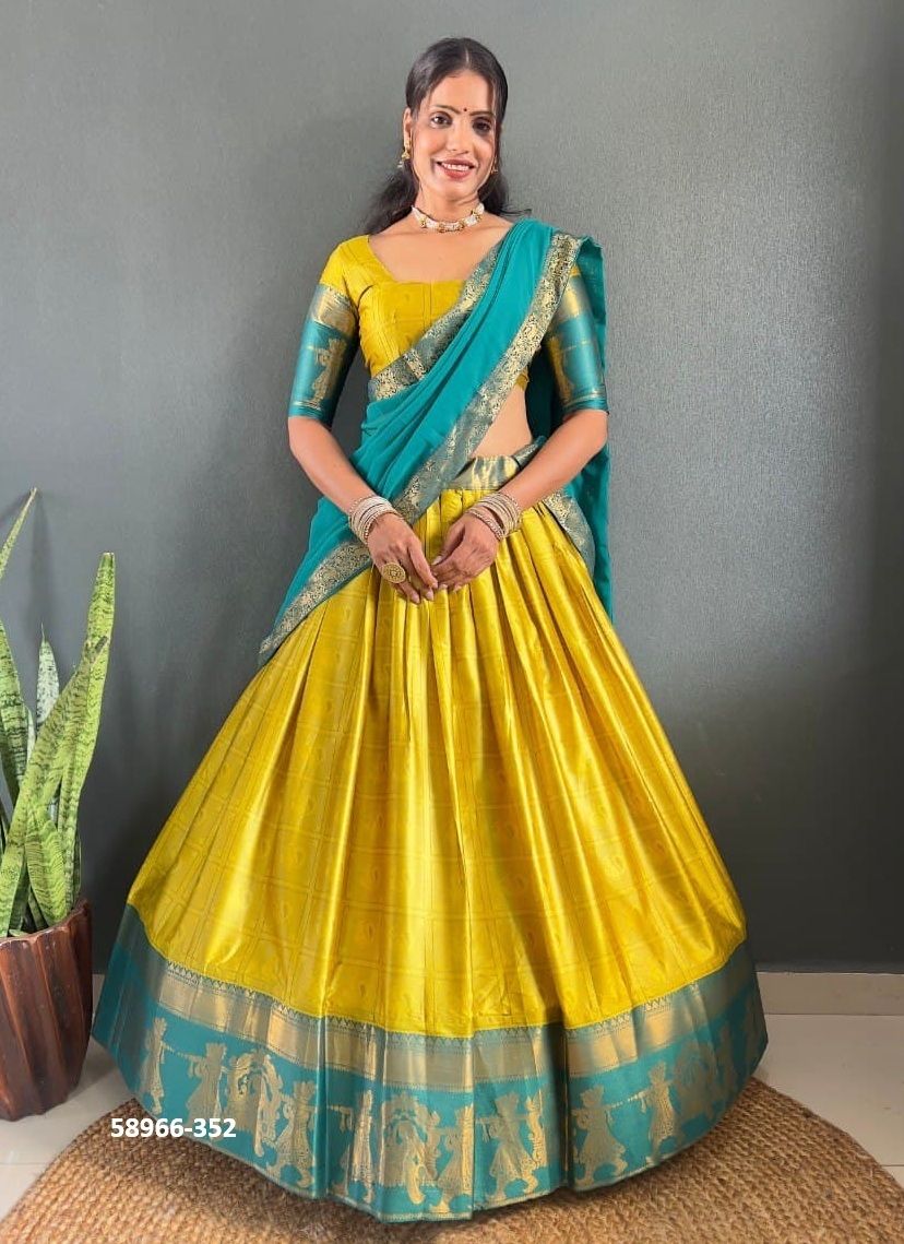 COTTON SILK TRADITONS - Catalog # 58966 (Set of 7 Semi-Stitched Lehengas) by Brand DESI MUSE