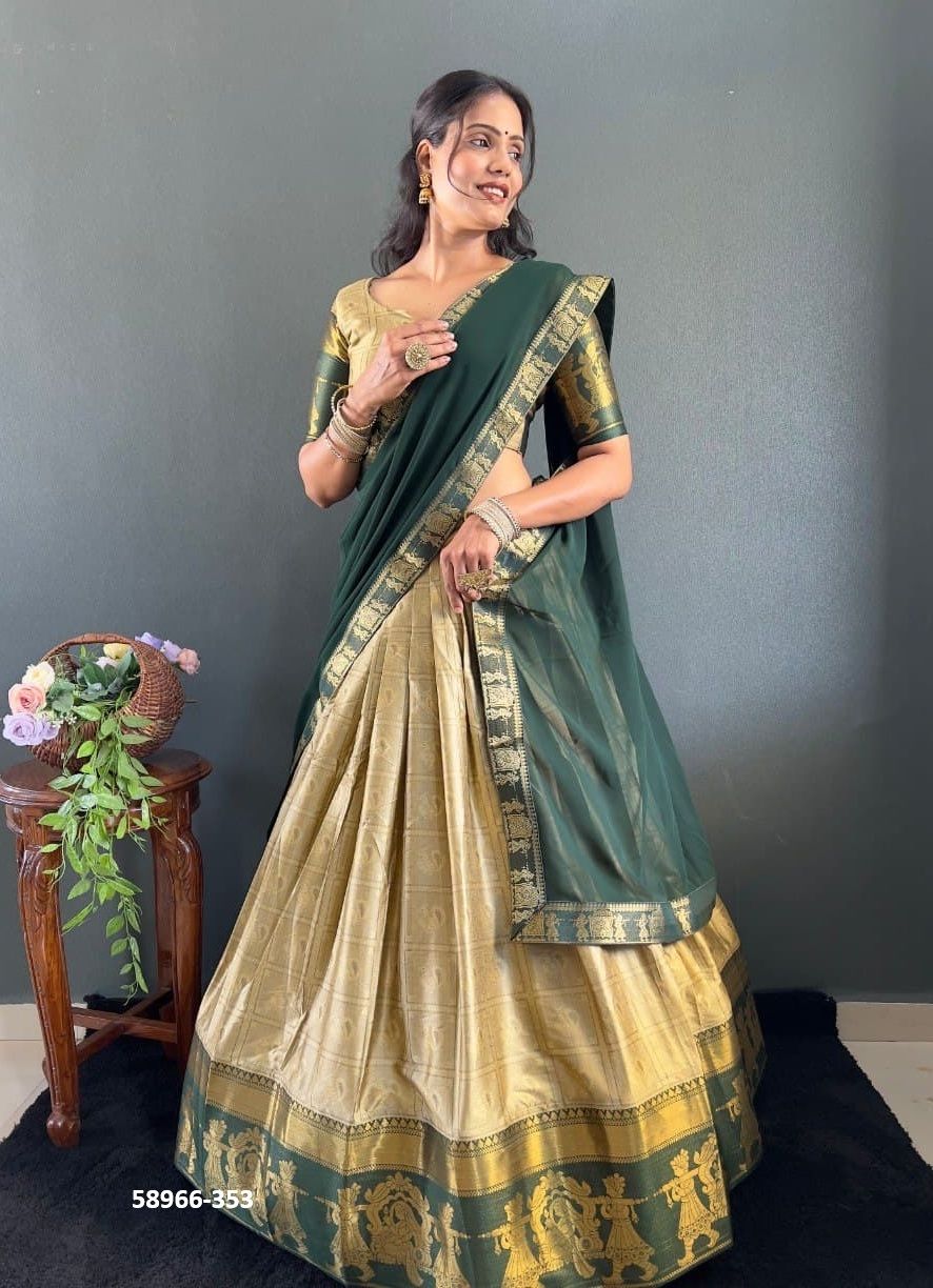 COTTON SILK TRADITONS - Catalog # 58966 (Set of 7 Semi-Stitched Lehengas) by Brand DESI MUSE