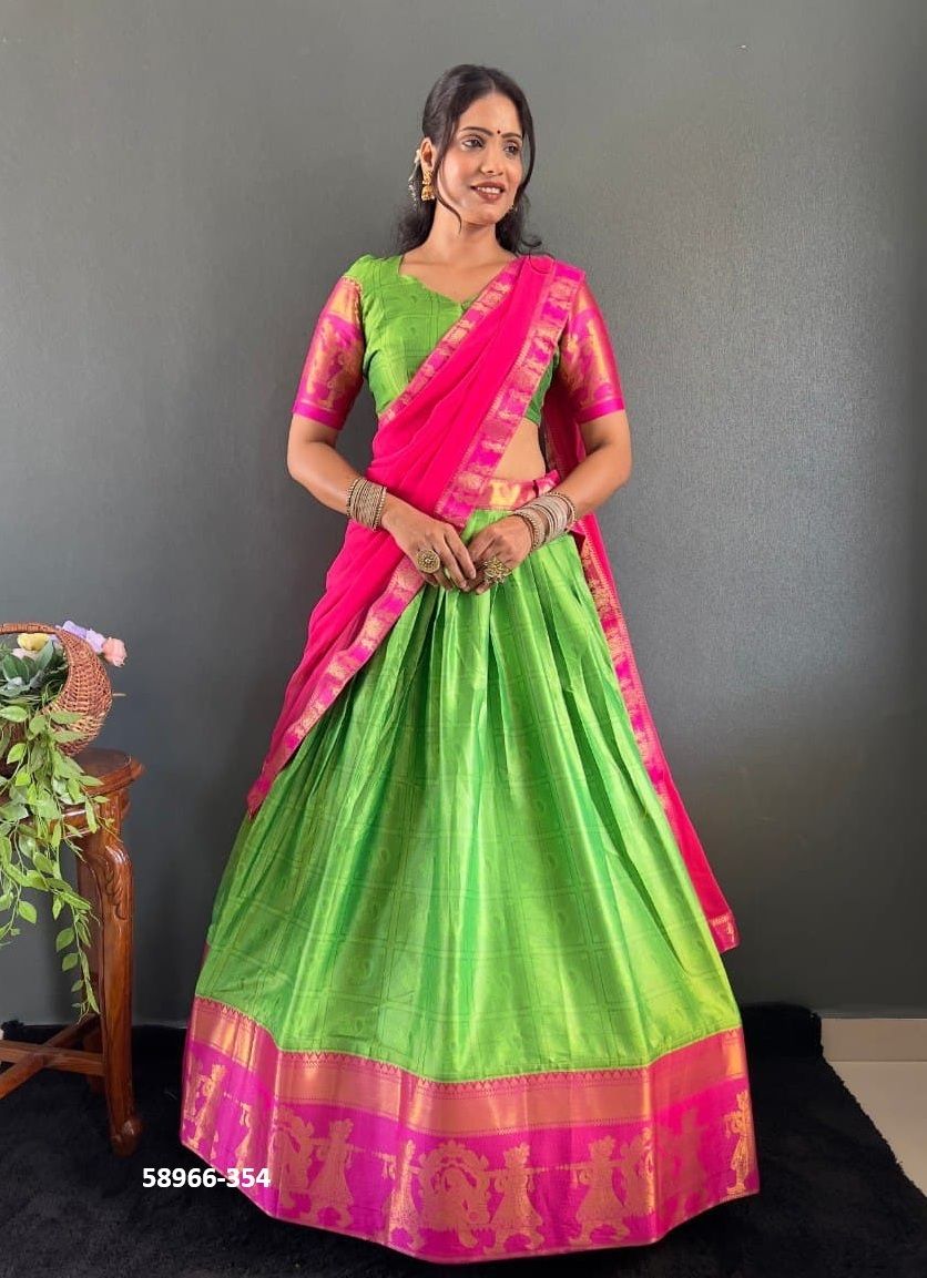 COTTON SILK TRADITONS - Catalog # 58966 (Set of 7 Semi-Stitched Lehengas) by Brand DESI MUSE