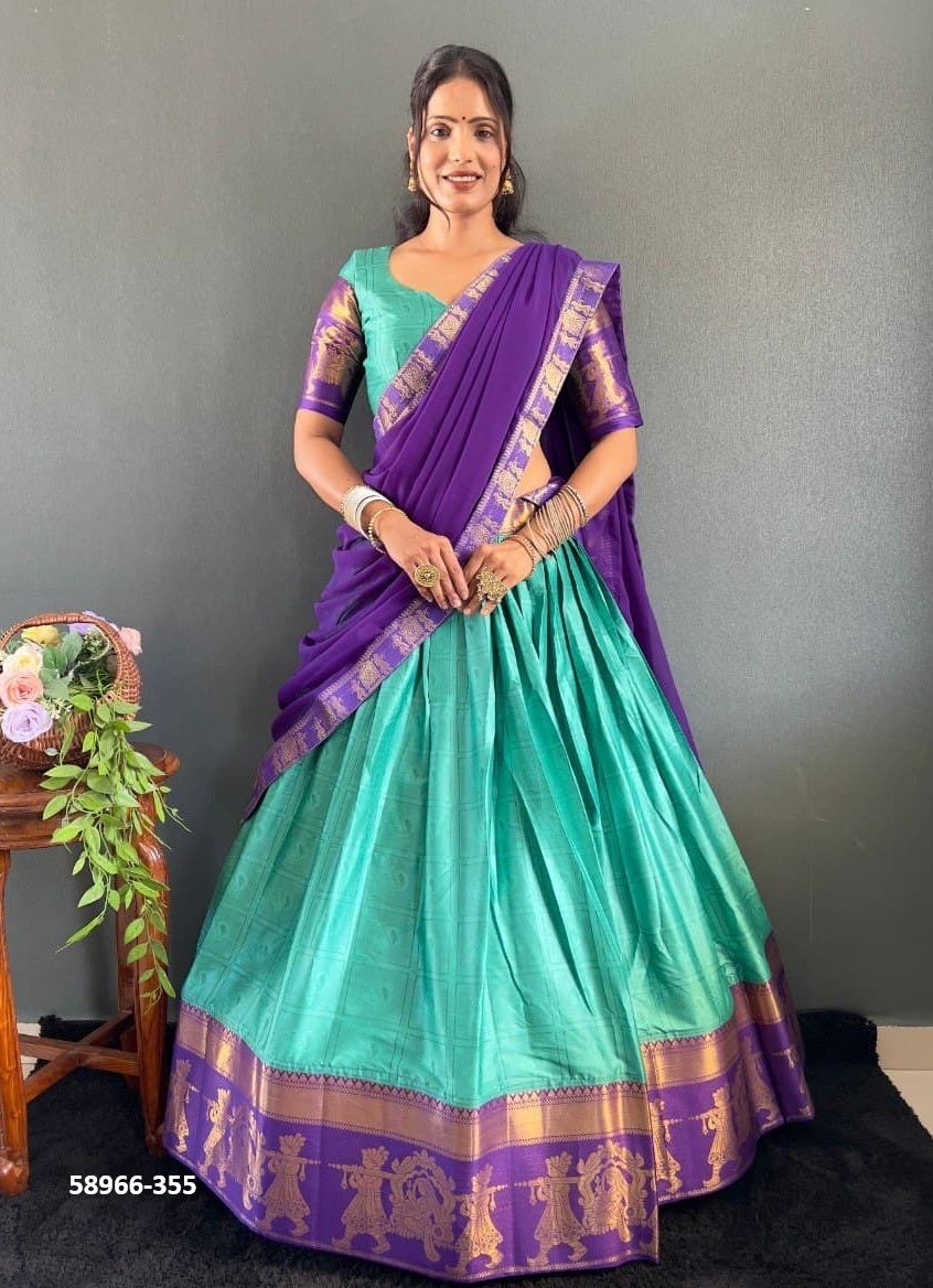 COTTON SILK TRADITONS - Catalog # 58966 (Set of 7 Semi-Stitched Lehengas) by Brand DESI MUSE