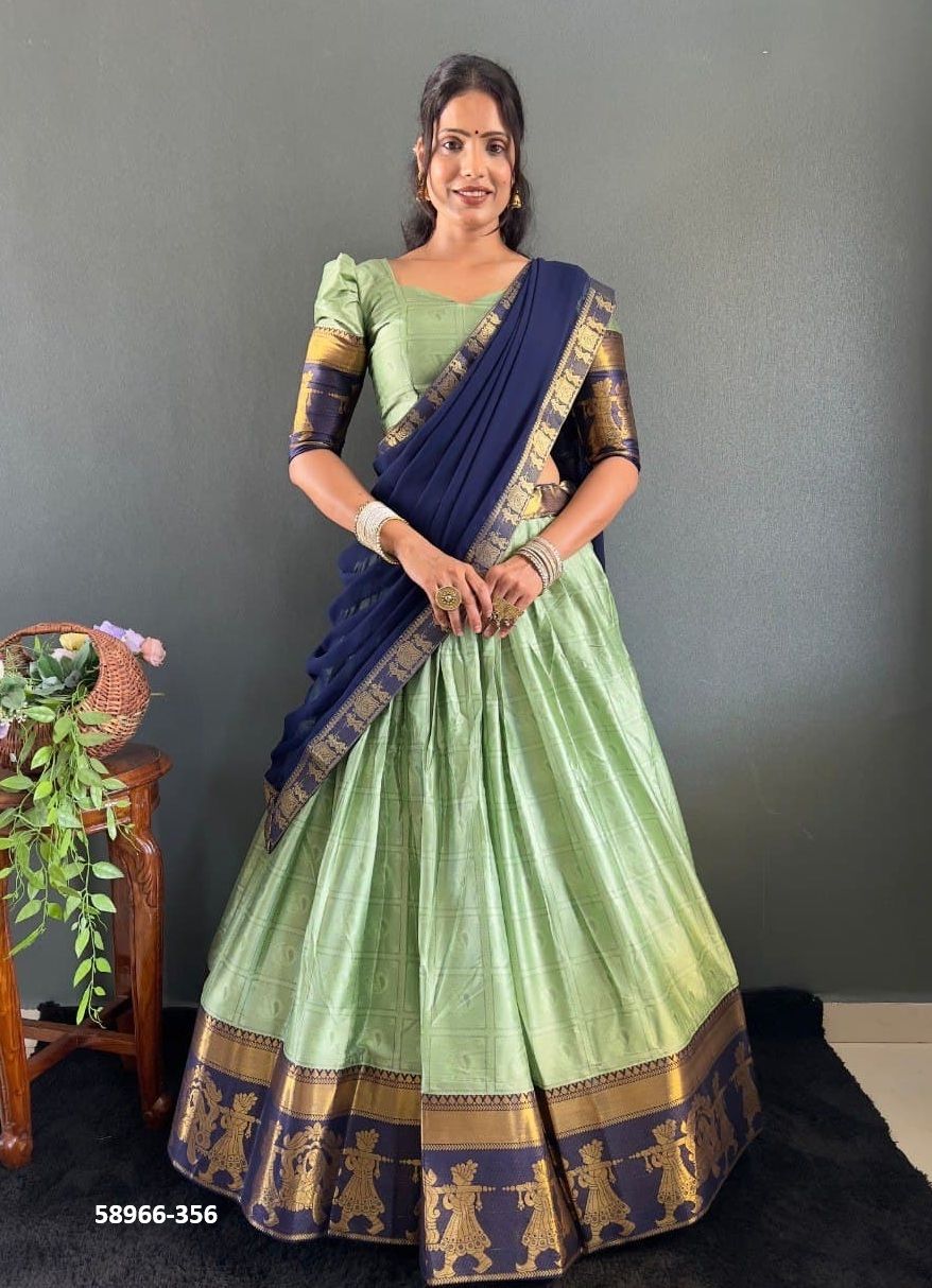 COTTON SILK TRADITONS - Catalog # 58966 (Set of 7 Semi-Stitched Lehengas) by Brand DESI MUSE