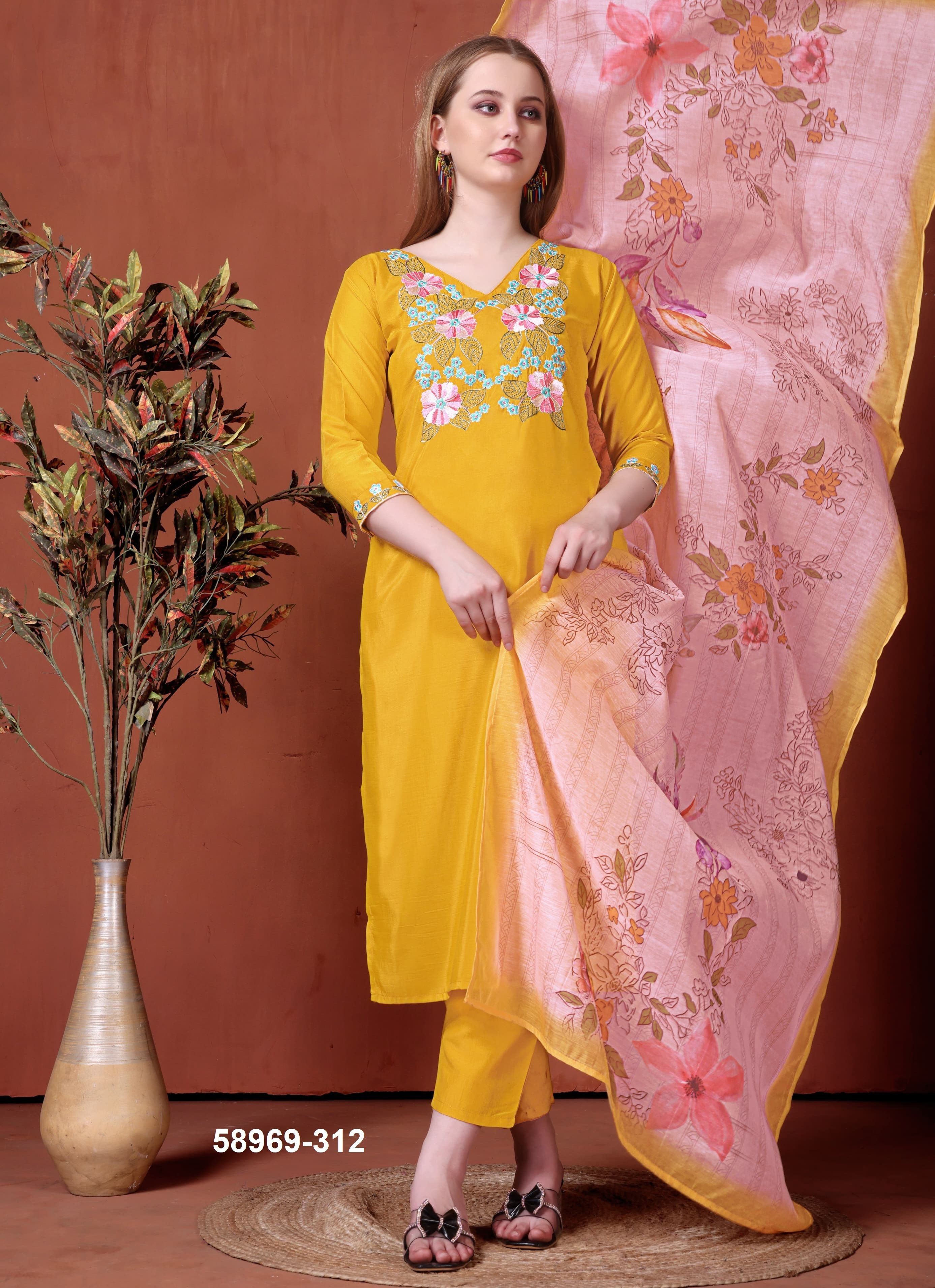 SWARA - Catalog # 58969 (Set of 3 Readymade Salwar Suits) by Brand DESI MUSE