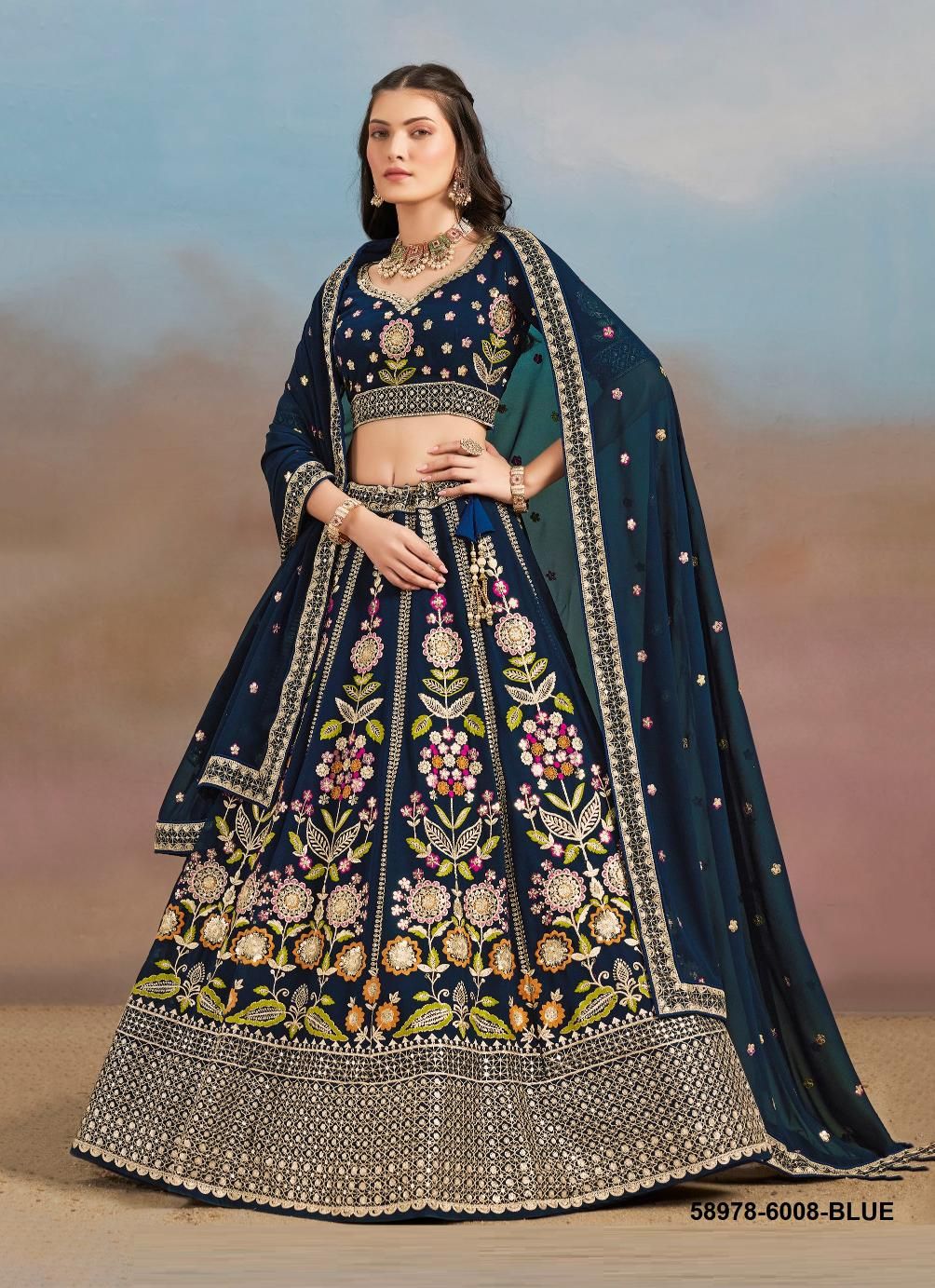 MILONI - Catalog # 58978 (Set of 6 Semi-Stitched Lehengas) by Brand DESI MUSE MILONI - Catalog # 58978 (Set of 6 Semi-Stitched Lehengas) by Brand DESI MUSE