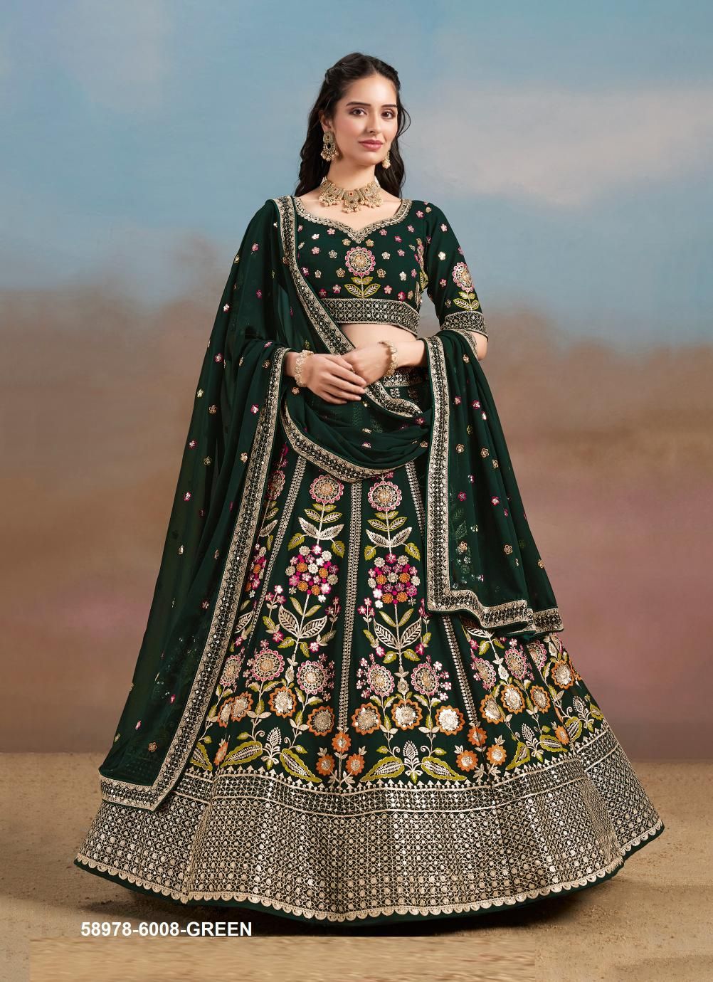 MILONI - Catalog # 58978 (Set of 6 Semi-Stitched Lehengas) by Brand DESI MUSE MILONI - Catalog # 58978 (Set of 6 Semi-Stitched Lehengas) by Brand DESI MUSE