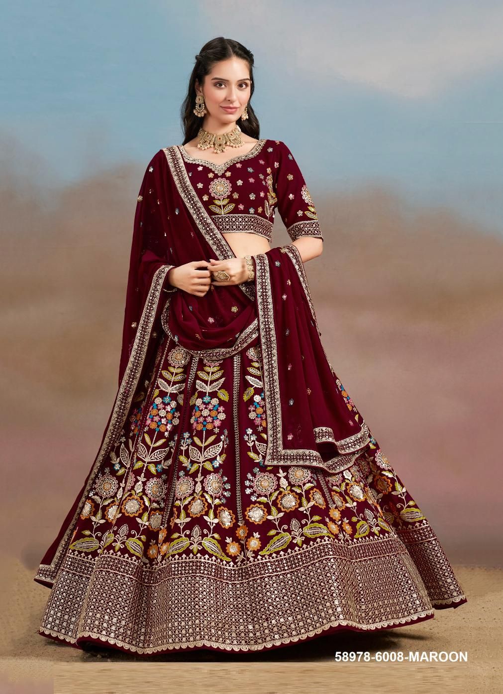 MILONI - Catalog # 58978 (Set of 6 Semi-Stitched Lehengas) by Brand DESI MUSE MILONI - Catalog # 58978 (Set of 6 Semi-Stitched Lehengas) by Brand DESI MUSE