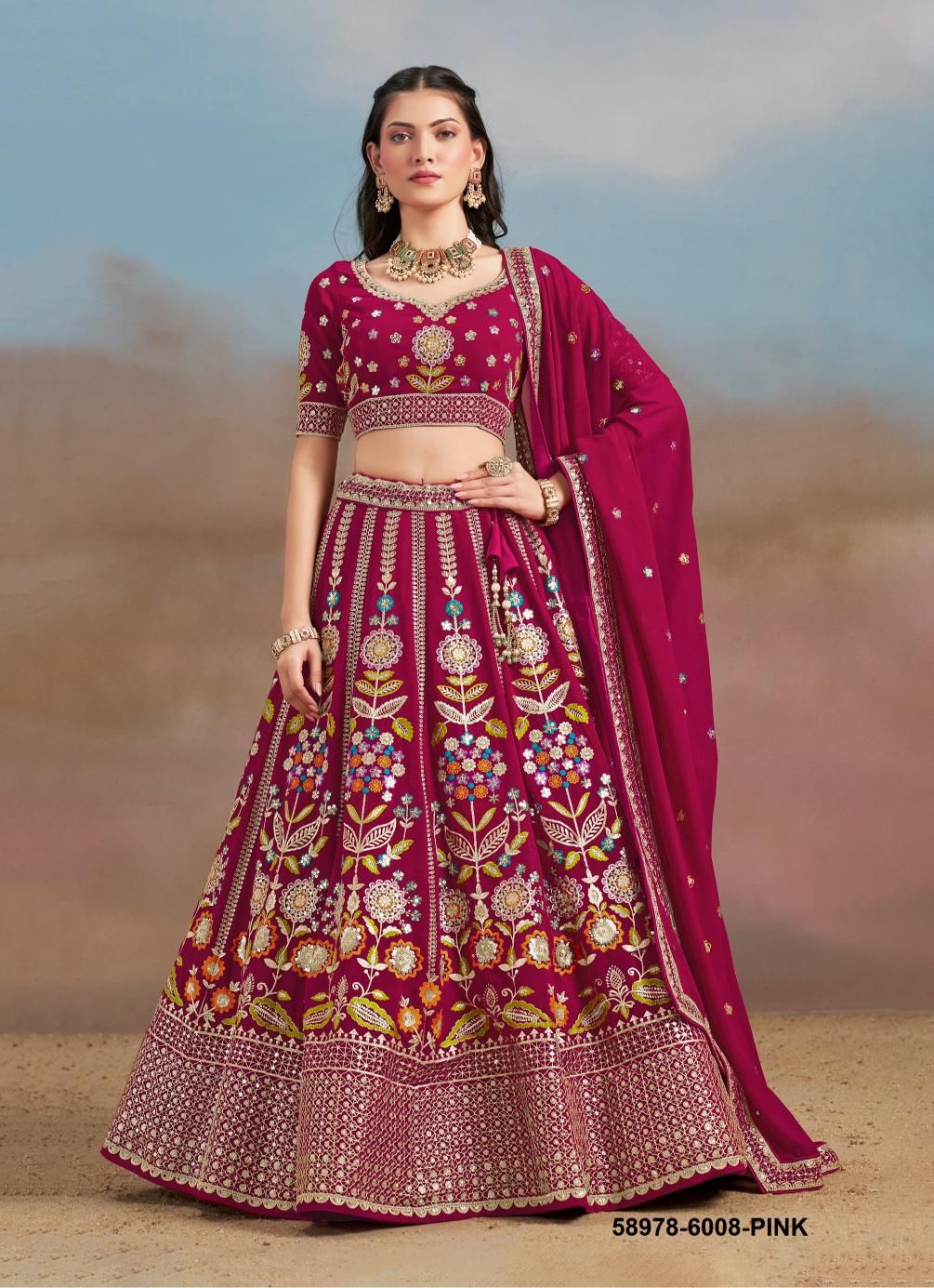 MILONI - Catalog # 58978 (Set of 6 Semi-Stitched Lehengas) by Brand DESI MUSE MILONI - Catalog # 58978 (Set of 6 Semi-Stitched Lehengas) by Brand DESI MUSE