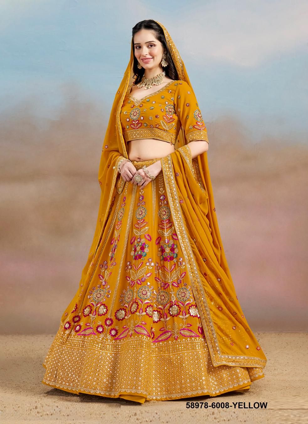 MILONI - Catalog # 58978 (Set of 6 Semi-Stitched Lehengas) by Brand DESI MUSE MILONI - Catalog # 58978 (Set of 6 Semi-Stitched Lehengas) by Brand DESI MUSE
