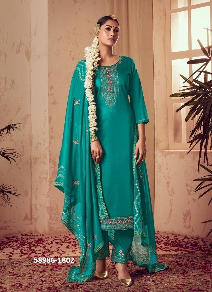 PALLAV - Catalog # 58986 (Set of 4 Semi-Stitched / Un-Stitched Suits) by Brand FOUR DOTS