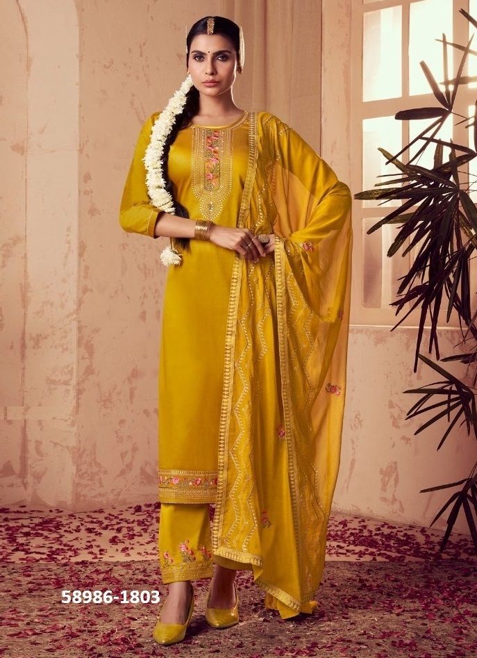 PALLAV - Catalog # 58986 (Set of 4 Semi-Stitched / Un-Stitched Suits) by Brand FOUR DOTS