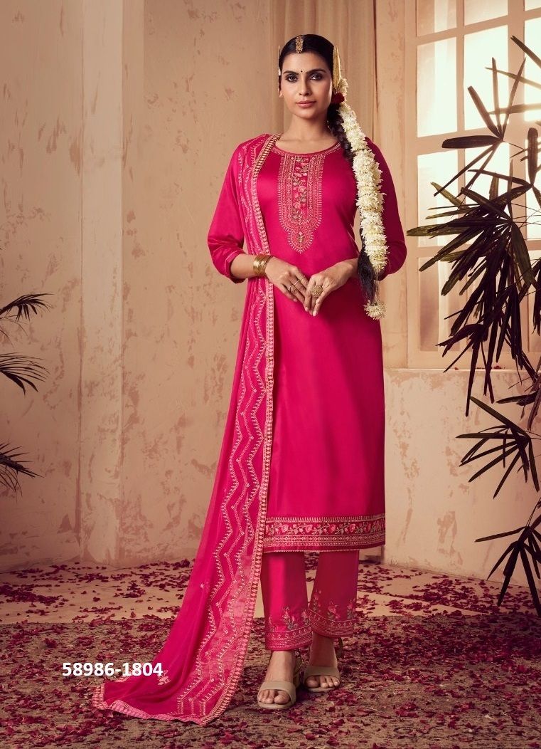 PALLAV - Catalog # 58986 (Set of 4 Semi-Stitched / Un-Stitched Suits) by Brand FOUR DOTS