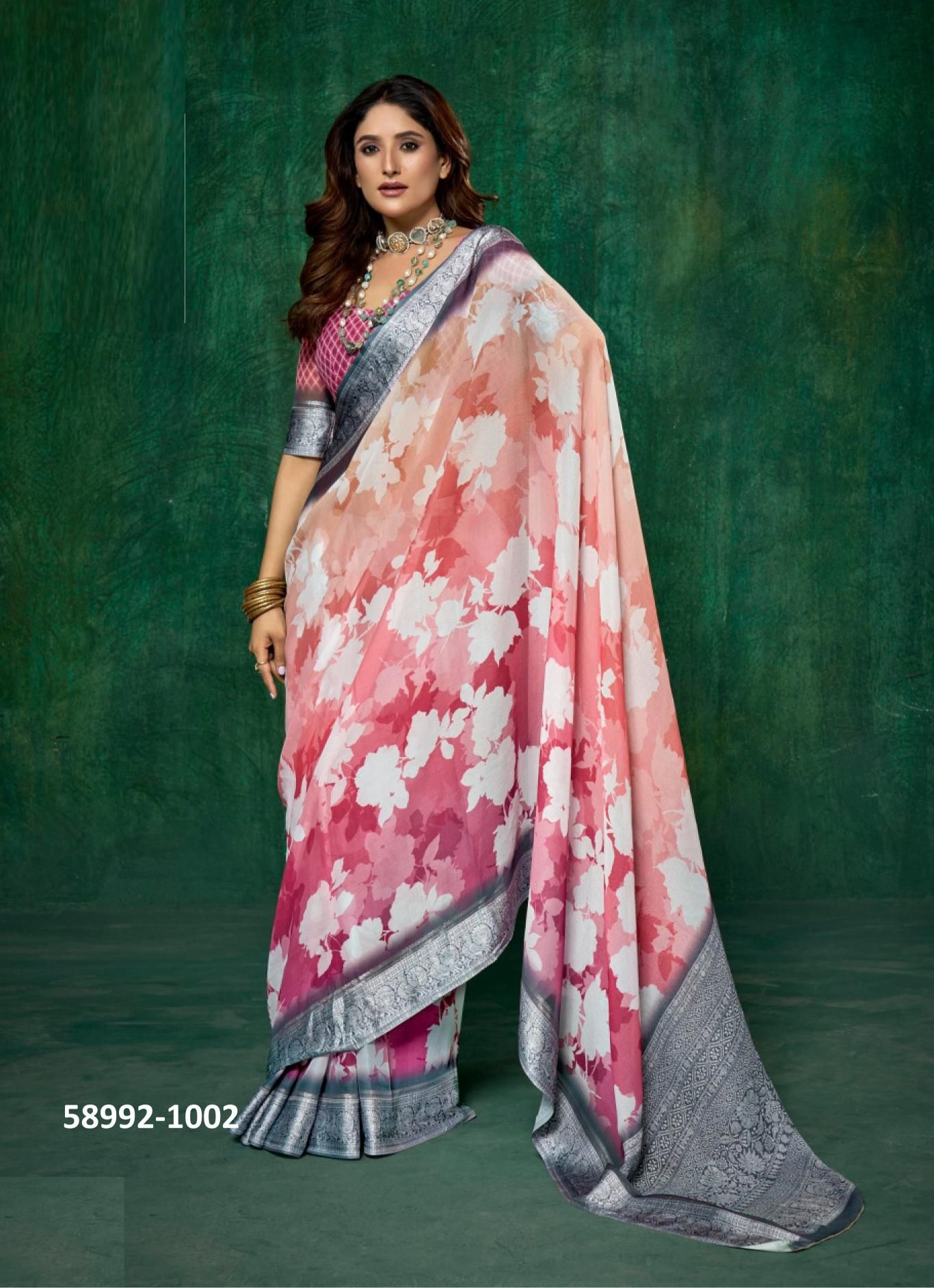 SAAZ - Catalog # 58992 (Set of 8 Sarees) by Brand SHUBH SHREE CREATIONS