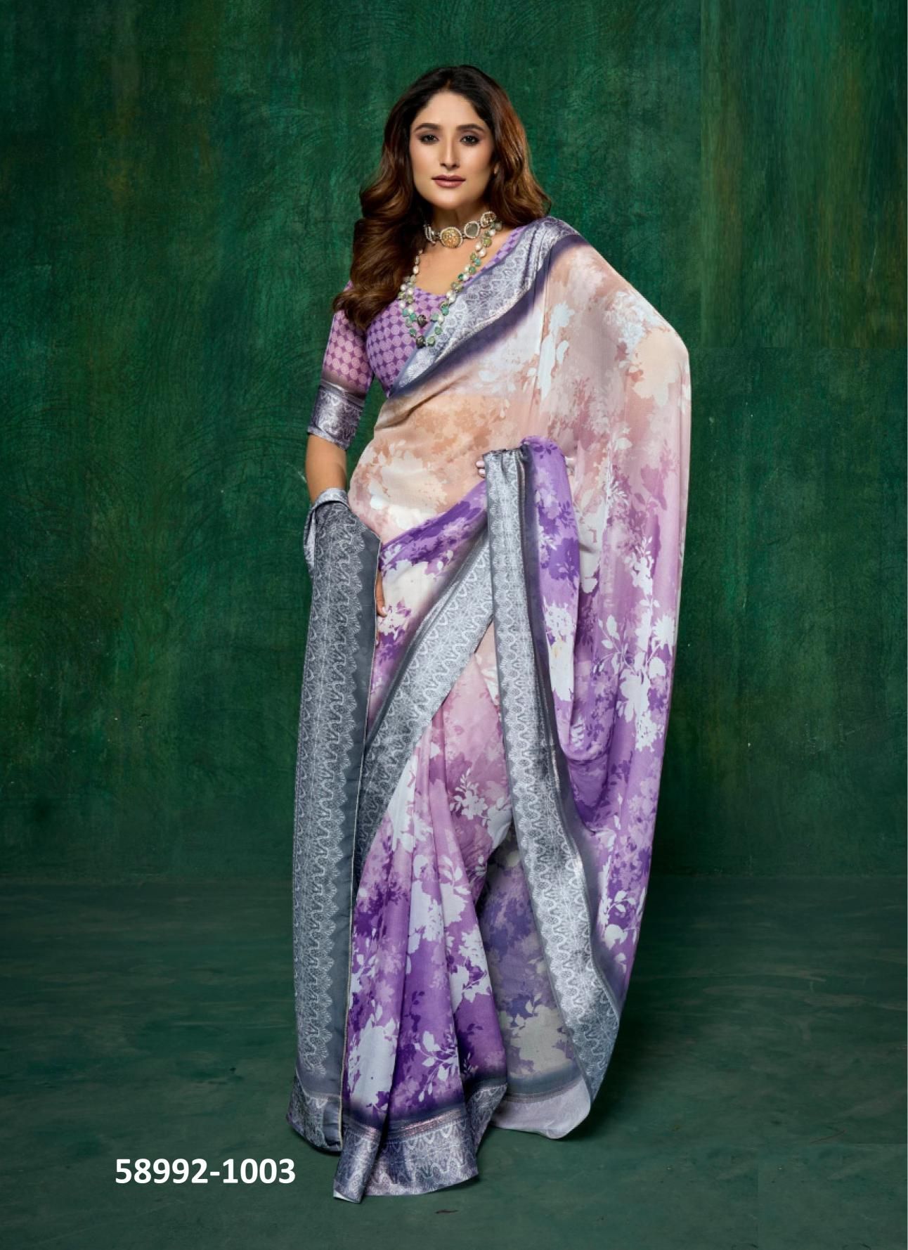 SAAZ - Catalog # 58992 (Set of 8 Sarees) by Brand SHUBH SHREE CREATIONS