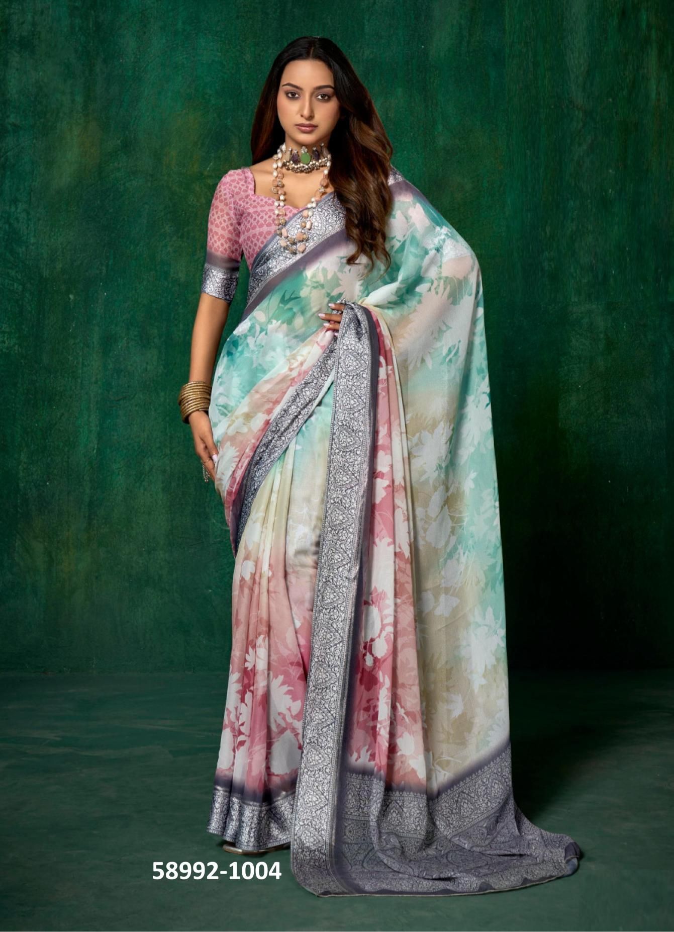 SAAZ - Catalog # 58992 (Set of 8 Sarees) by Brand SHUBH SHREE CREATIONS