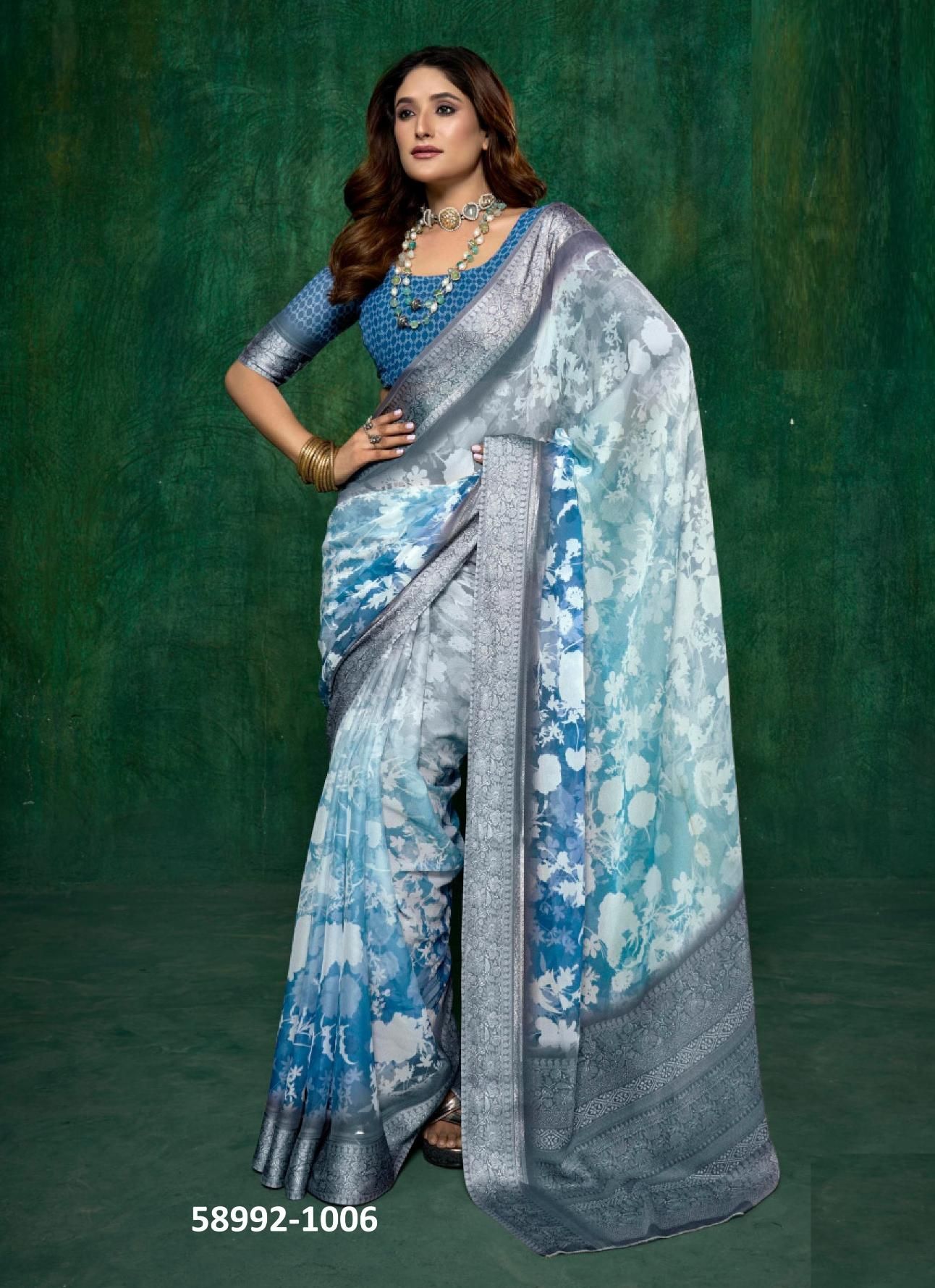 SAAZ - Catalog # 58992 (Set of 8 Sarees) by Brand SHUBH SHREE CREATIONS