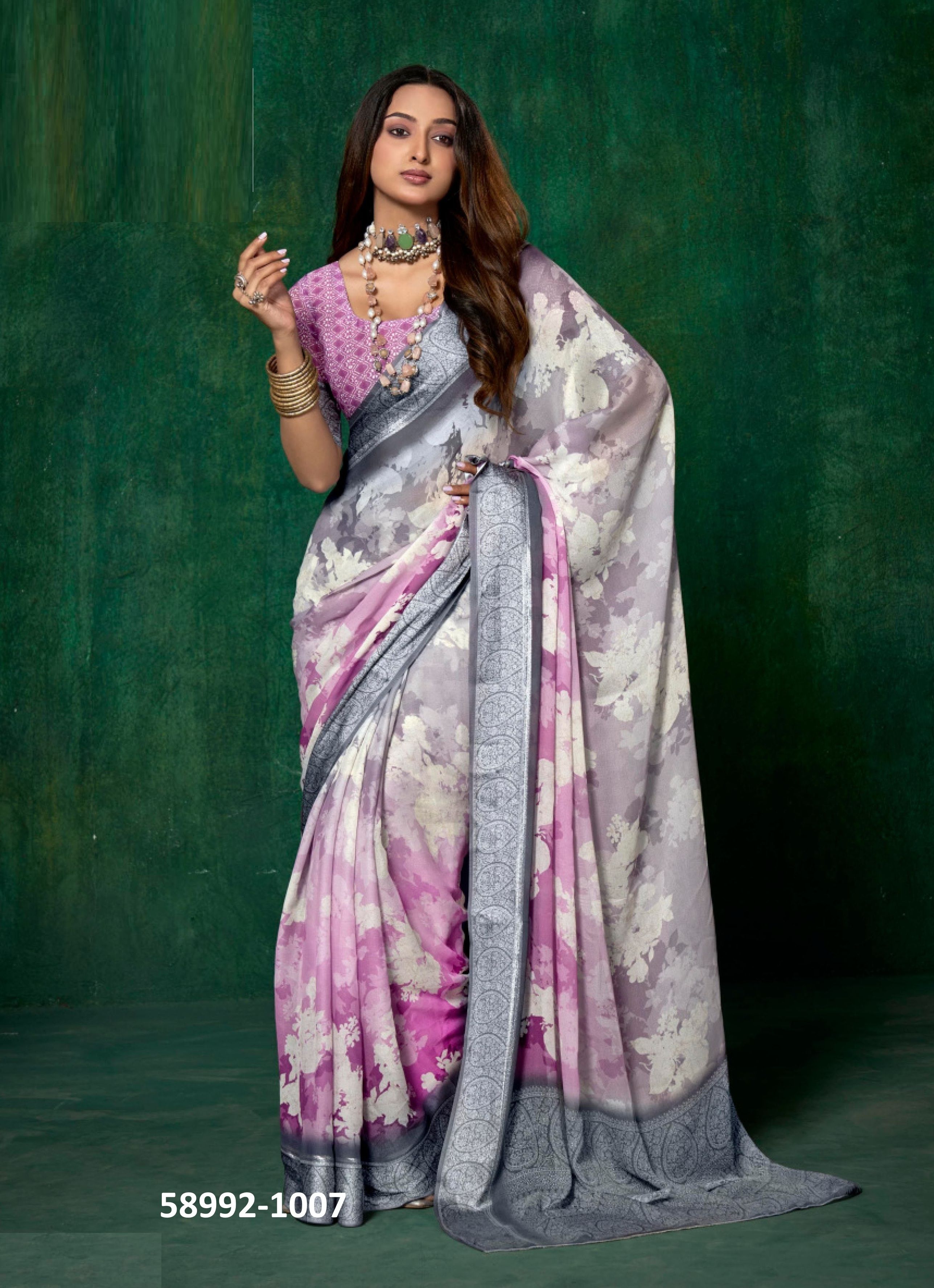 SAAZ - Catalog # 58992 (Set of 8 Sarees) by Brand SHUBH SHREE CREATIONS