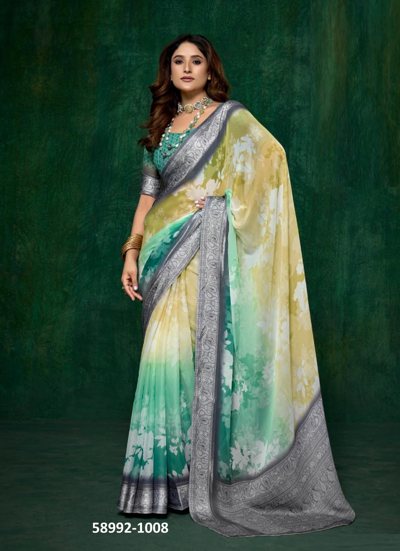 SAAZ - Catalog # 58992 (Set of 8 Sarees) by Brand SHUBH SHREE CREATIONS