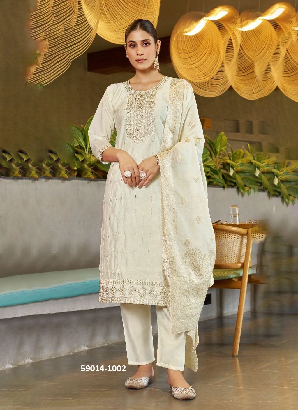 STAR FISH - Catalog # 59014 (Set of 4 Readymade Salwar Suits) by Brand BLUE HILLS