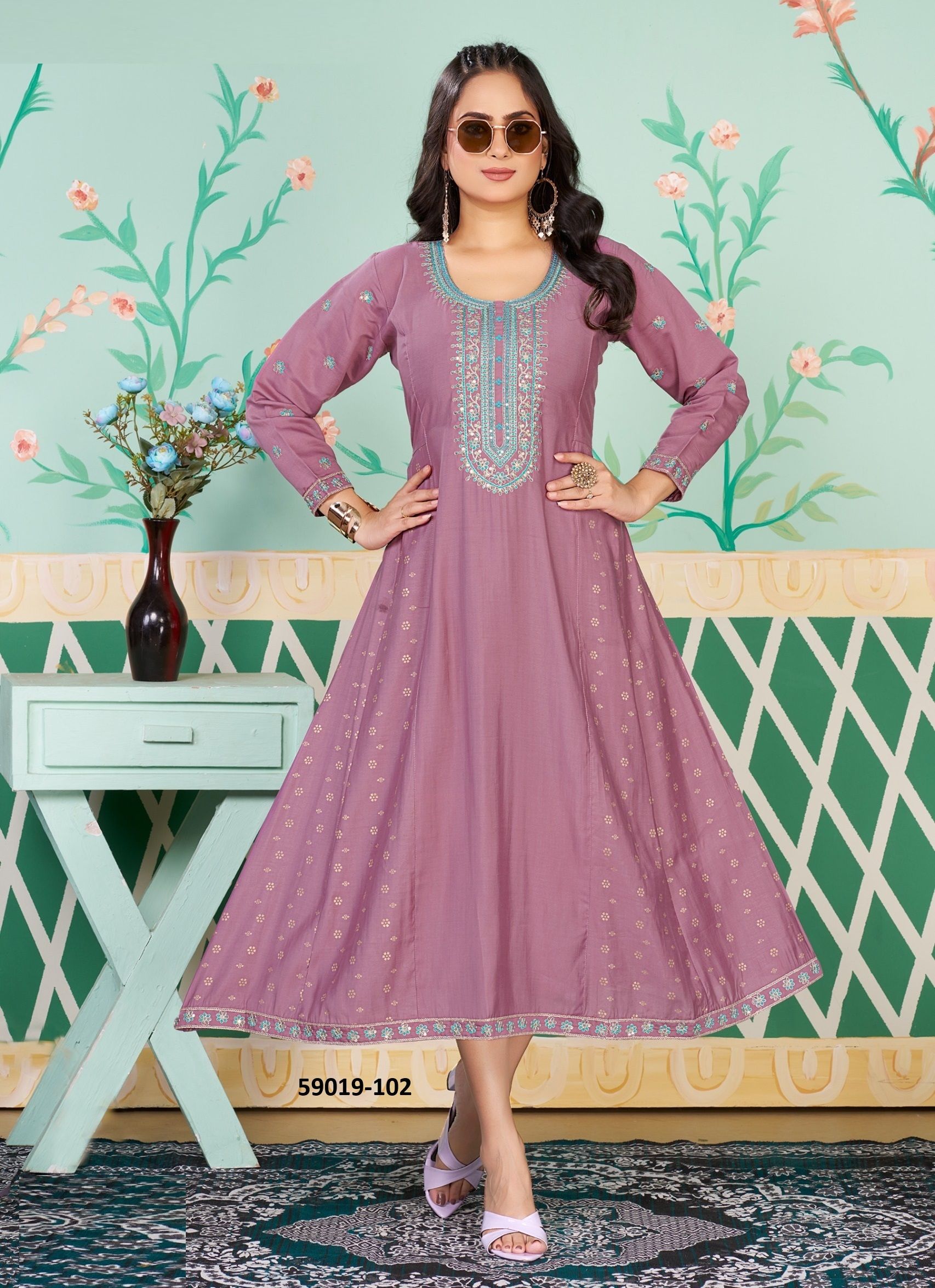RYNA - Catalog # 59019 (Set of 6 Readymade Women's Kurtis / Tops) by Brand DEE CEE