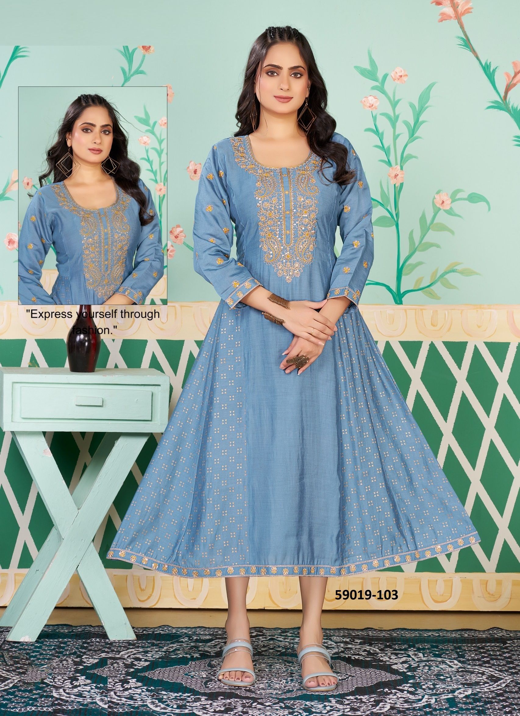 RYNA - Catalog # 59019 (Set of 6 Readymade Women's Kurtis / Tops) by Brand DEE CEE
