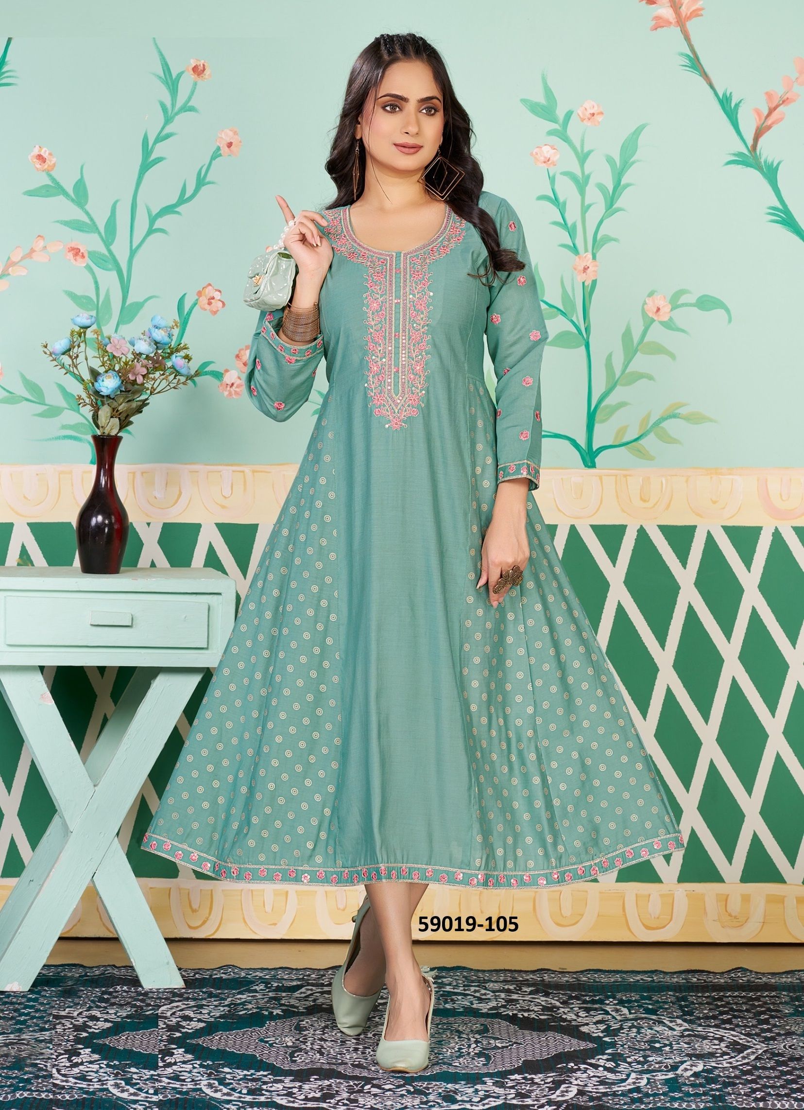RYNA - Catalog # 59019 (Set of 6 Readymade Women's Kurtis / Tops) by Brand DEE CEE