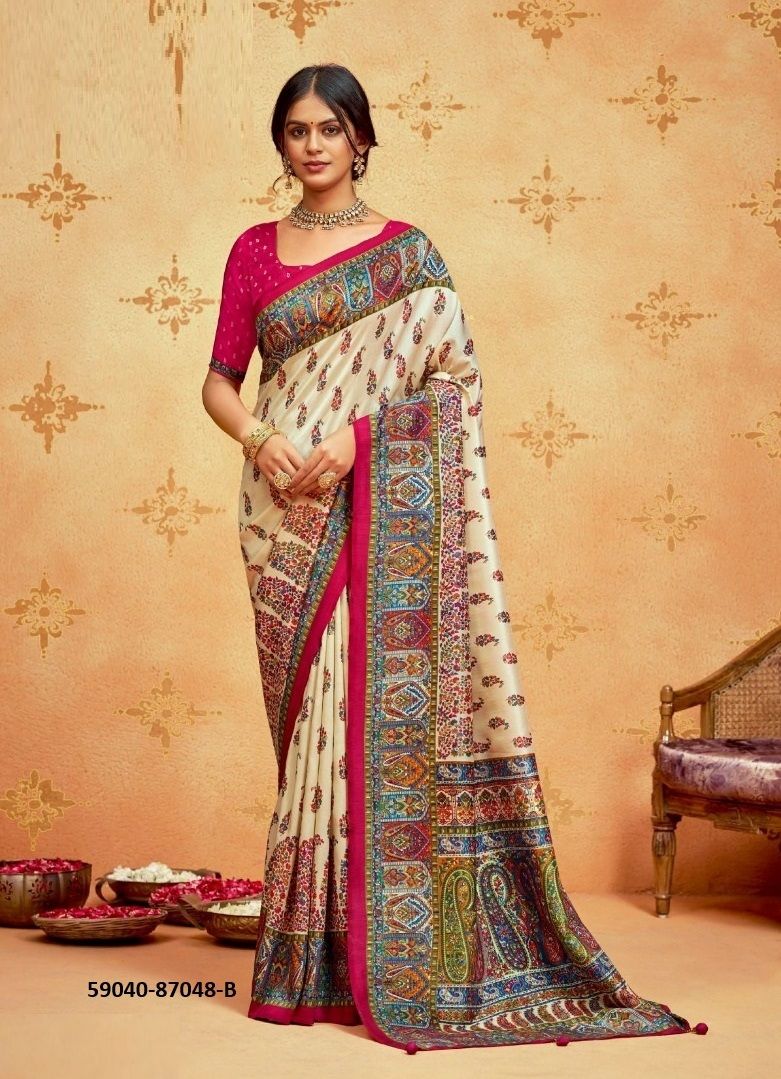IVORY SILK 4 - Catalog # 59040 (Set of 6 Sarees) by Brand VIPUL FASHIONS