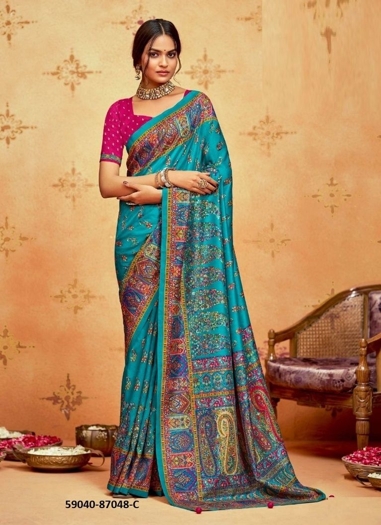 IVORY SILK 4 - Catalog # 59040 (Set of 6 Sarees) by Brand VIPUL FASHIONS