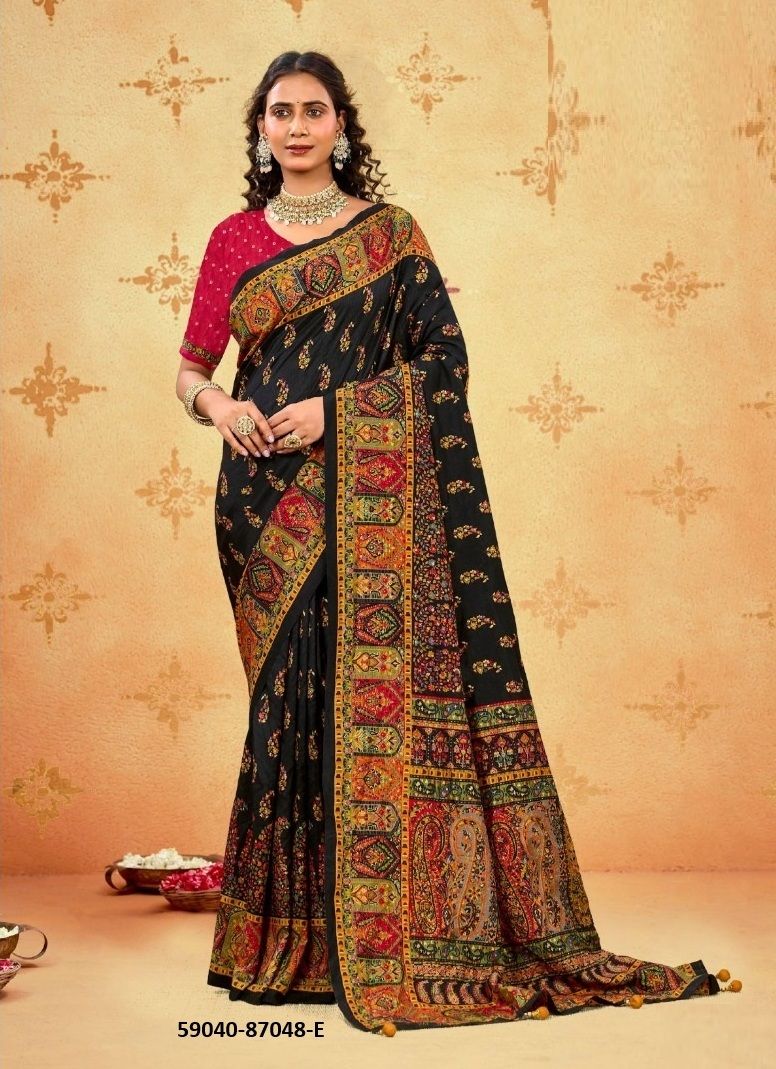 IVORY SILK 4 - Catalog # 59040 (Set of 6 Sarees) by Brand VIPUL FASHIONS