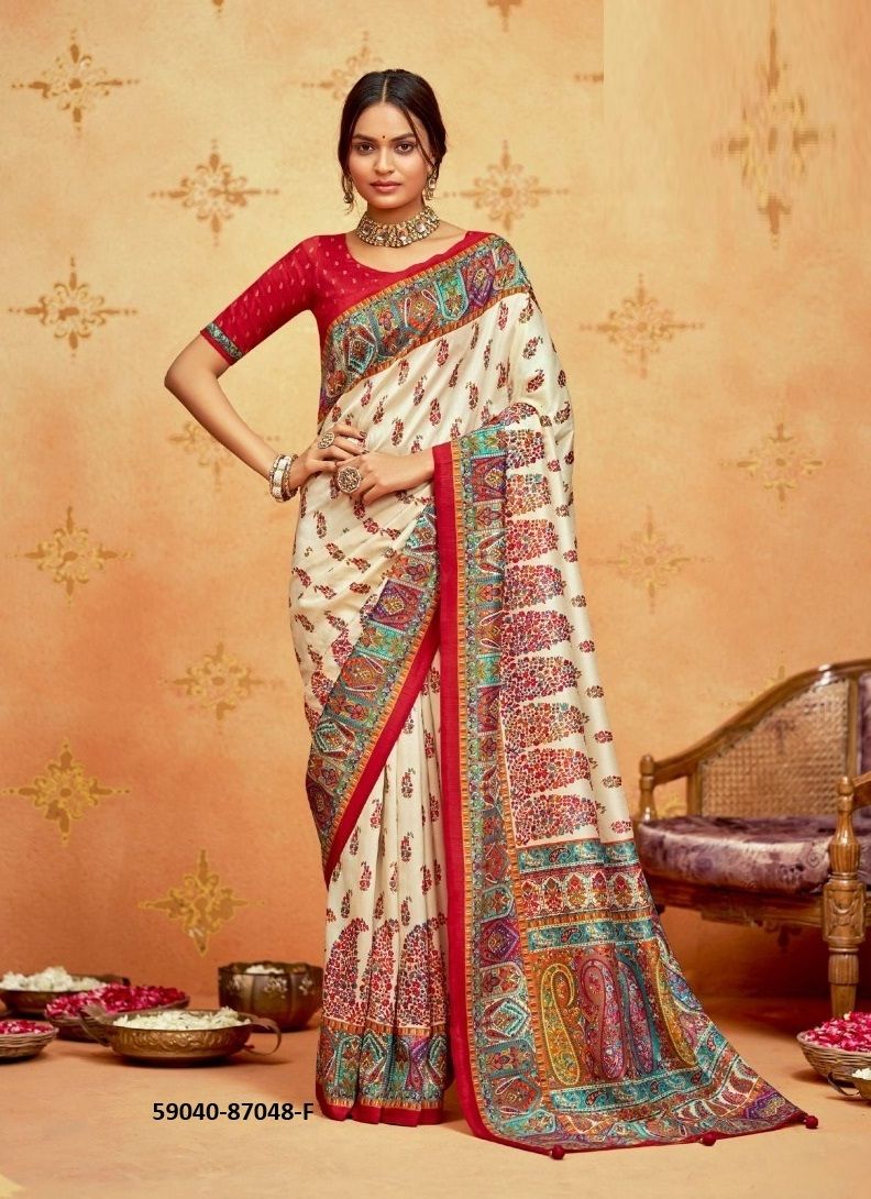 IVORY SILK 4 - Catalog # 59040 (Set of 6 Sarees) by Brand VIPUL FASHIONS