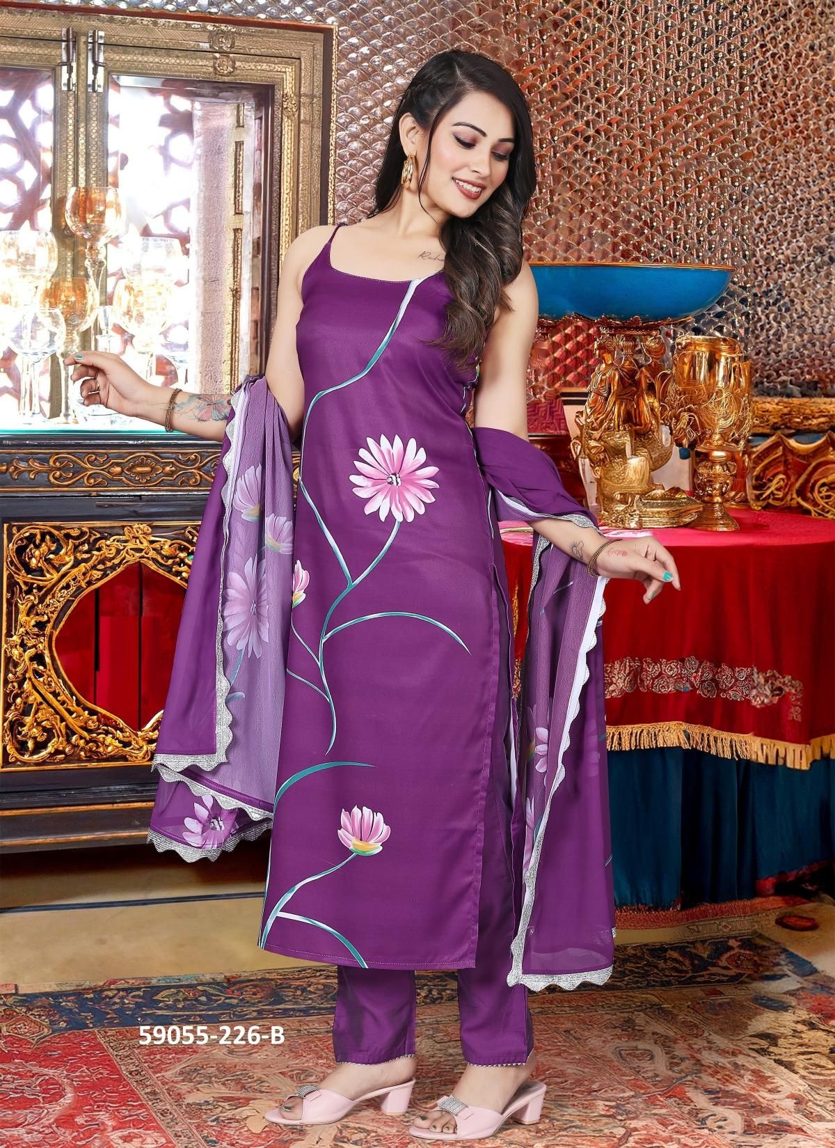 HAND PAINTED FLOWER - Catalog # 59055 (Set of 3 Readymade Salwar Suits) by Brand DESI MUSE HAND PAINTED FLOWER - Catalog # 59055 (Set of 3 Readymade Salwar Suits) by Brand DESI MUSE