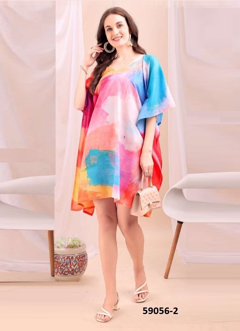 COTTON FEEL BEACH WEAR - Catalog # 59056 (Set of 8 Kaftans / Ponchos) by Brand DESI MUSE