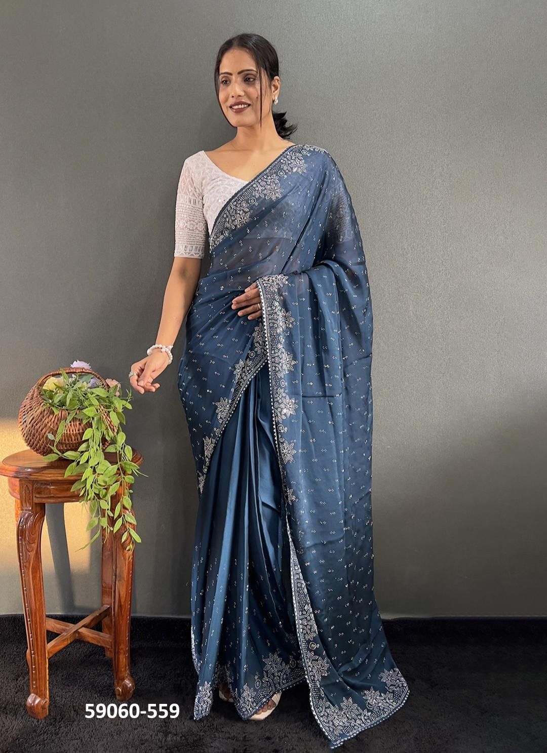 WHITE STONE - Catalog # 59060 (Set of 6 Sarees) by Brand DESI MUSE