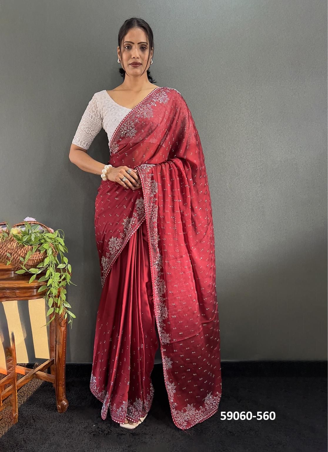 WHITE STONE - Catalog # 59060 (Set of 6 Sarees) by Brand DESI MUSE