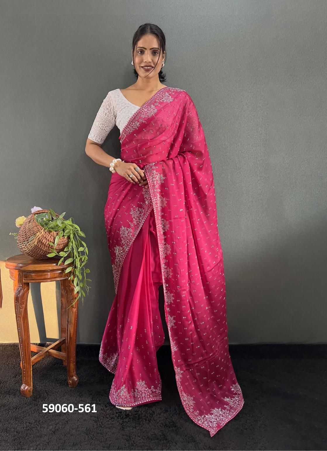 WHITE STONE - Catalog # 59060 (Set of 6 Sarees) by Brand DESI MUSE