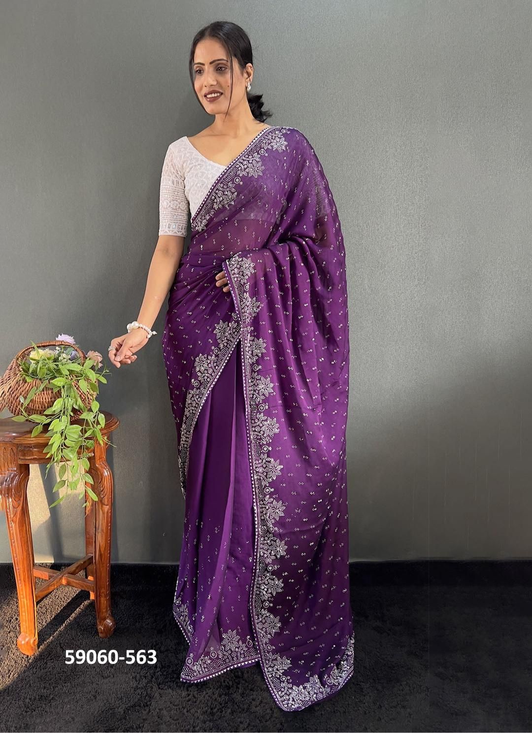 WHITE STONE - Catalog # 59060 (Set of 6 Sarees) by Brand DESI MUSE