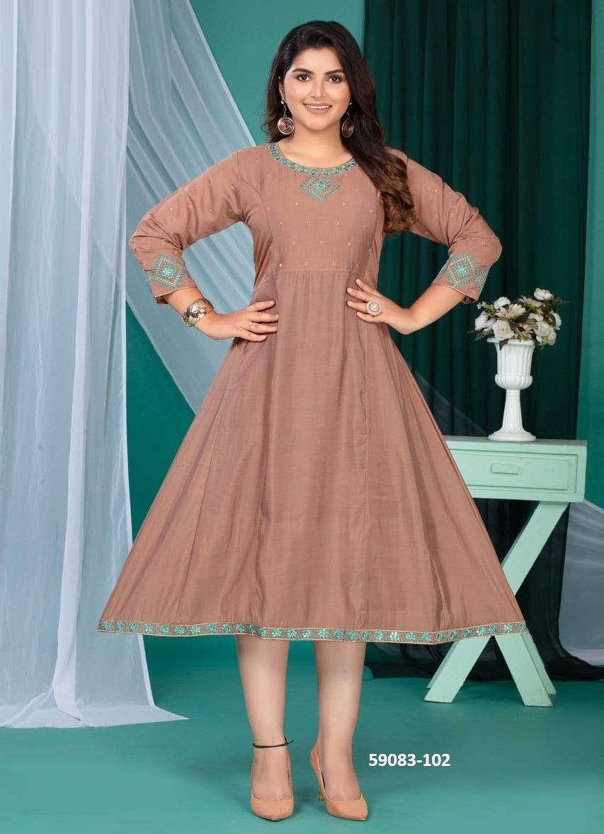 RADHYA - Catalog # 59083 (Set of 6 Readymade Women's Kurtis / Tops) by Brand DEE CEE