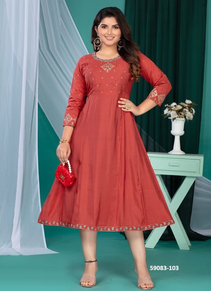 RADHYA - Catalog # 59083 (Set of 6 Readymade Women's Kurtis / Tops) by Brand DEE CEE