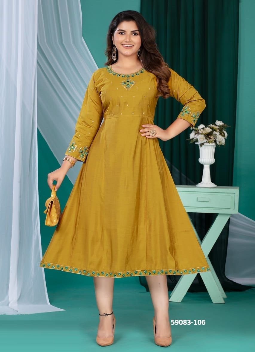RADHYA - Catalog # 59083 (Set of 6 Readymade Women's Kurtis / Tops) by Brand DEE CEE