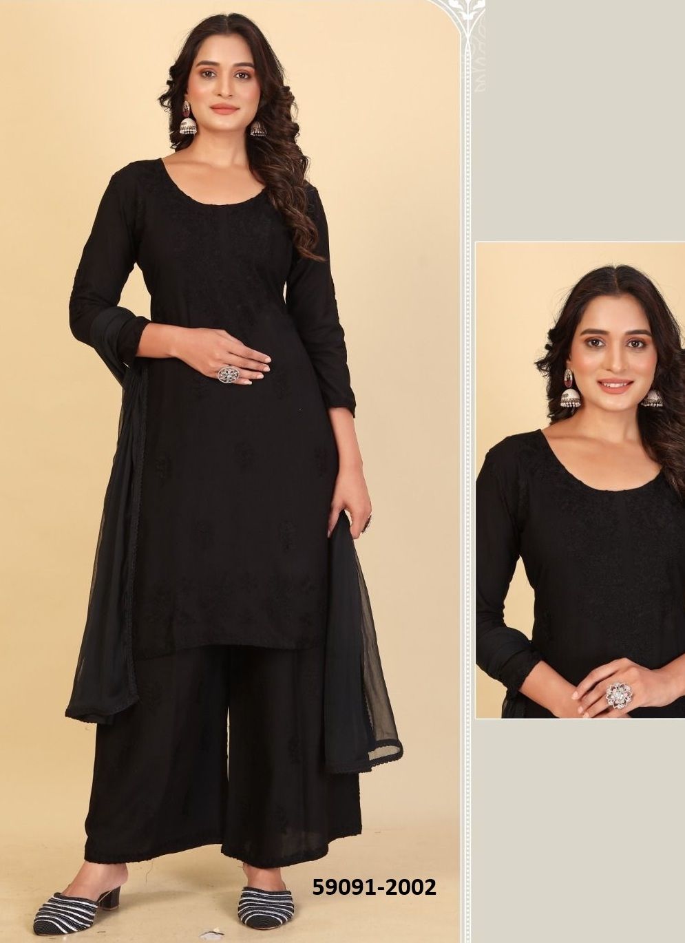 BLACK BEAUTY - Catalog # 59091 (Set of 4 Readymade Salwar Suits) by Brand BLUE HILLS