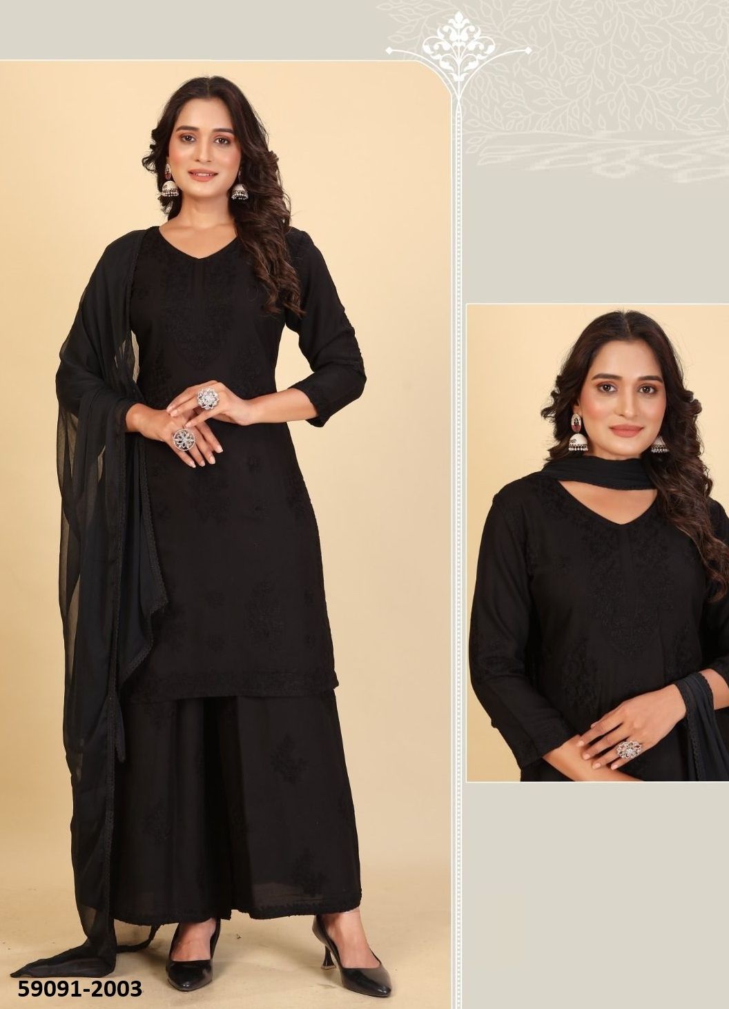 BLACK BEAUTY - Catalog # 59091 (Set of 4 Readymade Salwar Suits) by Brand BLUE HILLS