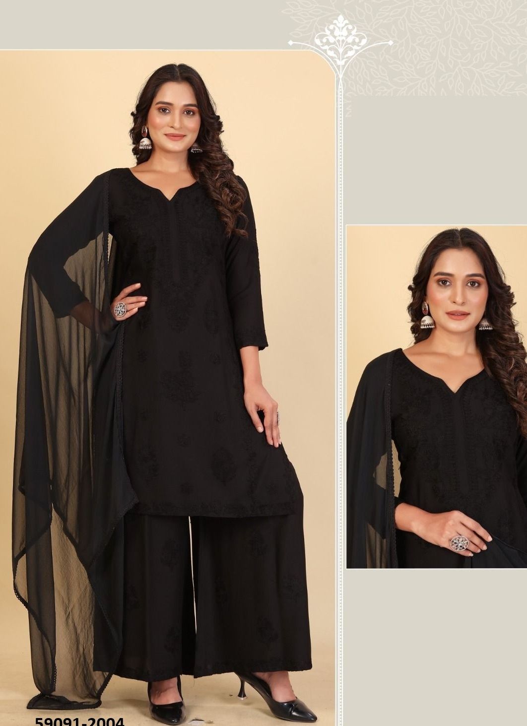 BLACK BEAUTY - Catalog # 59091 (Set of 4 Readymade Salwar Suits) by Brand BLUE HILLS