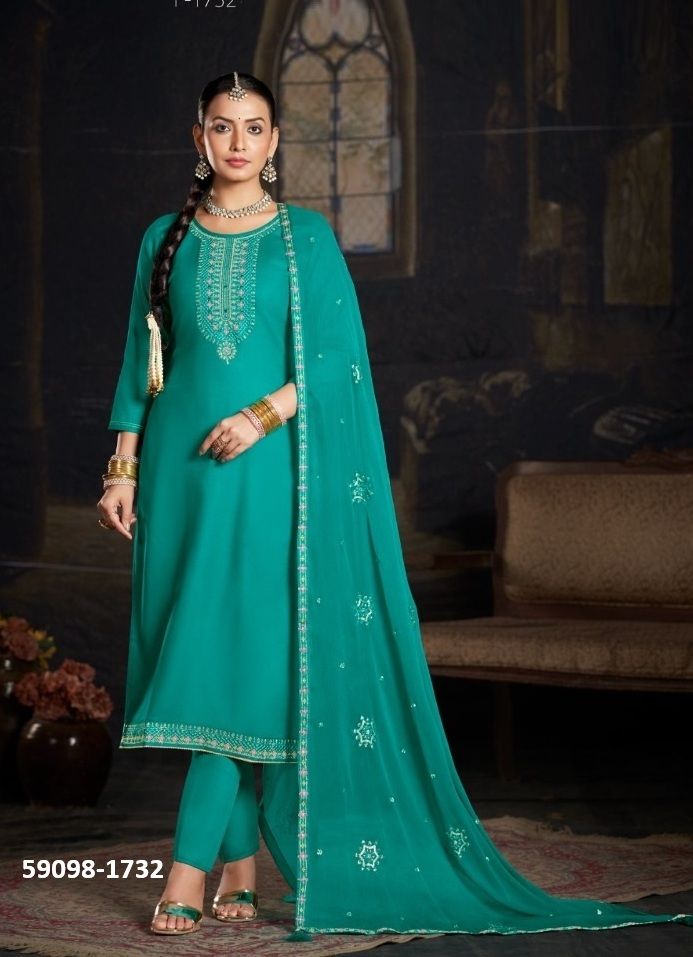 PADMAVATI - Catalog # 59098 (Set of 4 Semi-Stitched / Un-Stitched Suits) by Brand KALARANG