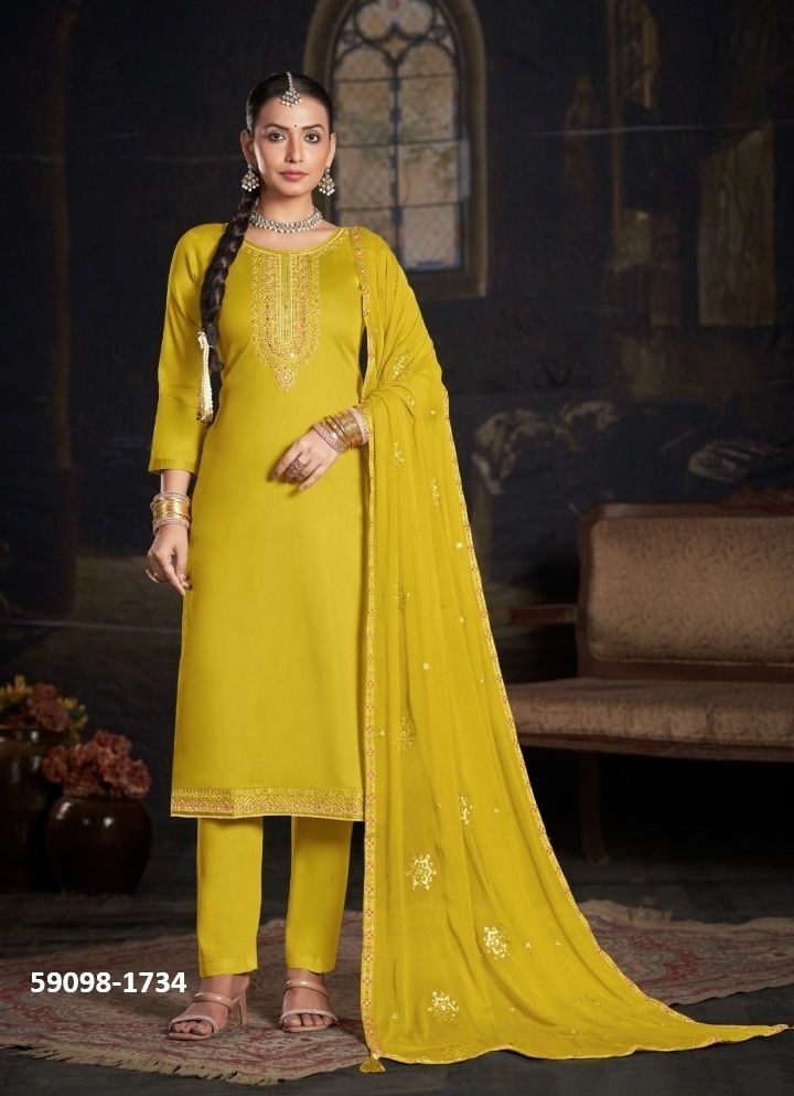 PADMAVATI - Catalog # 59098 (Set of 4 Semi-Stitched / Un-Stitched Suits) by Brand KALARANG