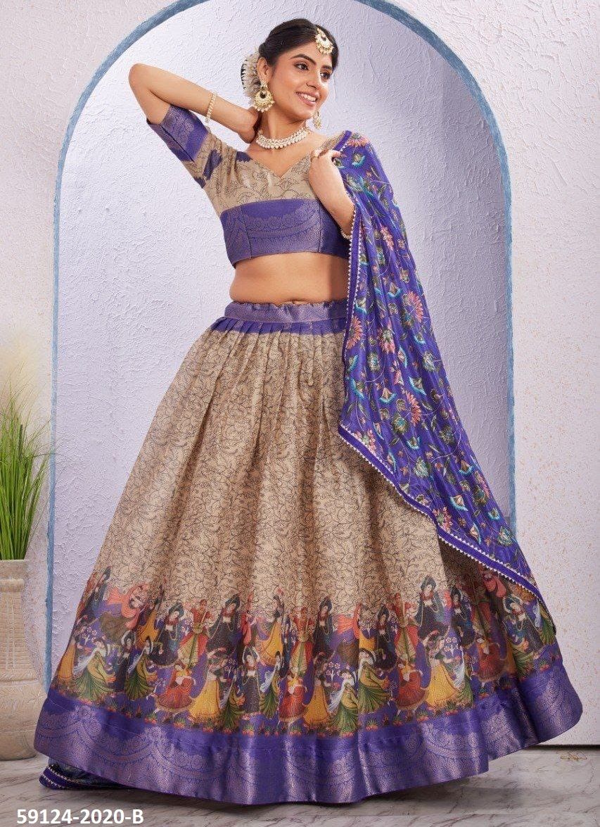 COTTONS & SILKS - Catalog # 59124 (Set of 13 Semi-Stitched Lehengas) by Brand DESI MUSE