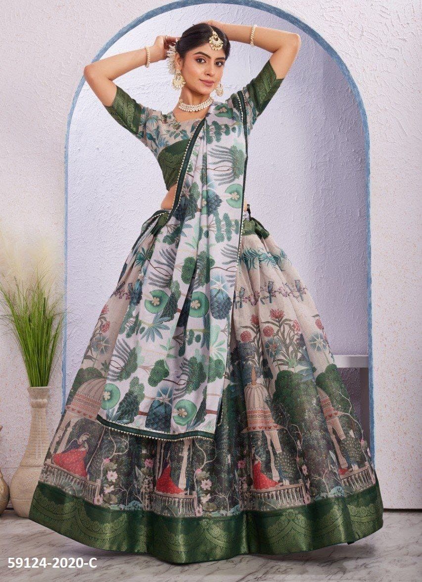 COTTONS & SILKS - Catalog # 59124 (Set of 13 Semi-Stitched Lehengas) by Brand DESI MUSE